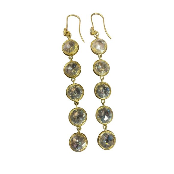 Vintage Henri Bendel Gold tone and Chrystal Drop Pierced Earrings - Picture 3 of 3